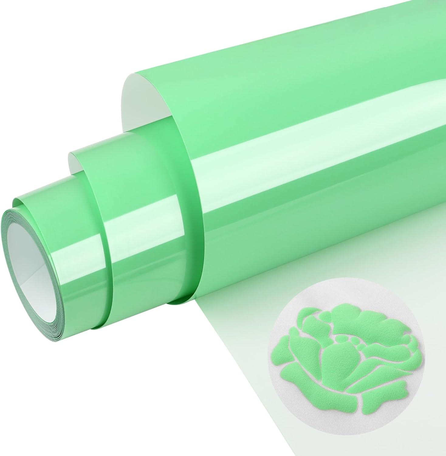 WRAPXPERT Rollo de vinilo de transferencia de calor 3D verde menta, rollo de vinilo HTV verde para planchar en vinilo de 10 x 5 pies, vinilo