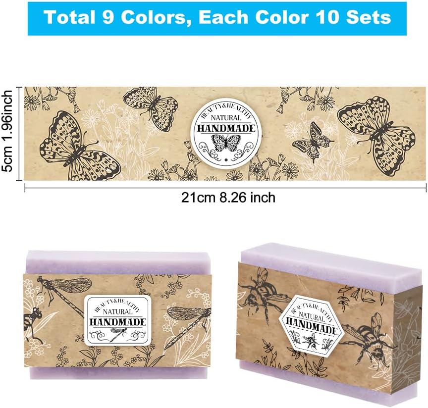 PH PandaHall 90 piezas de papel de embalaje de jabón, 9 estilos de papel de jabón de insectos, etiqueta vertical de papel de estraza para jabón