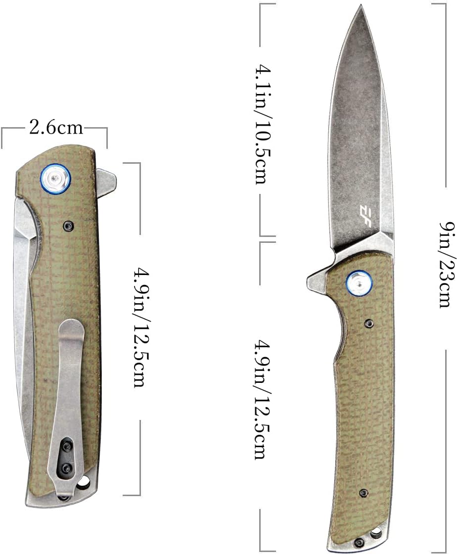 Eafengrow EF973 Cuchillo plegable, hoja de acero D2, mango de micarta, carpeta de bolsillo para trabajo, camping, senderismo, EDC herramienta