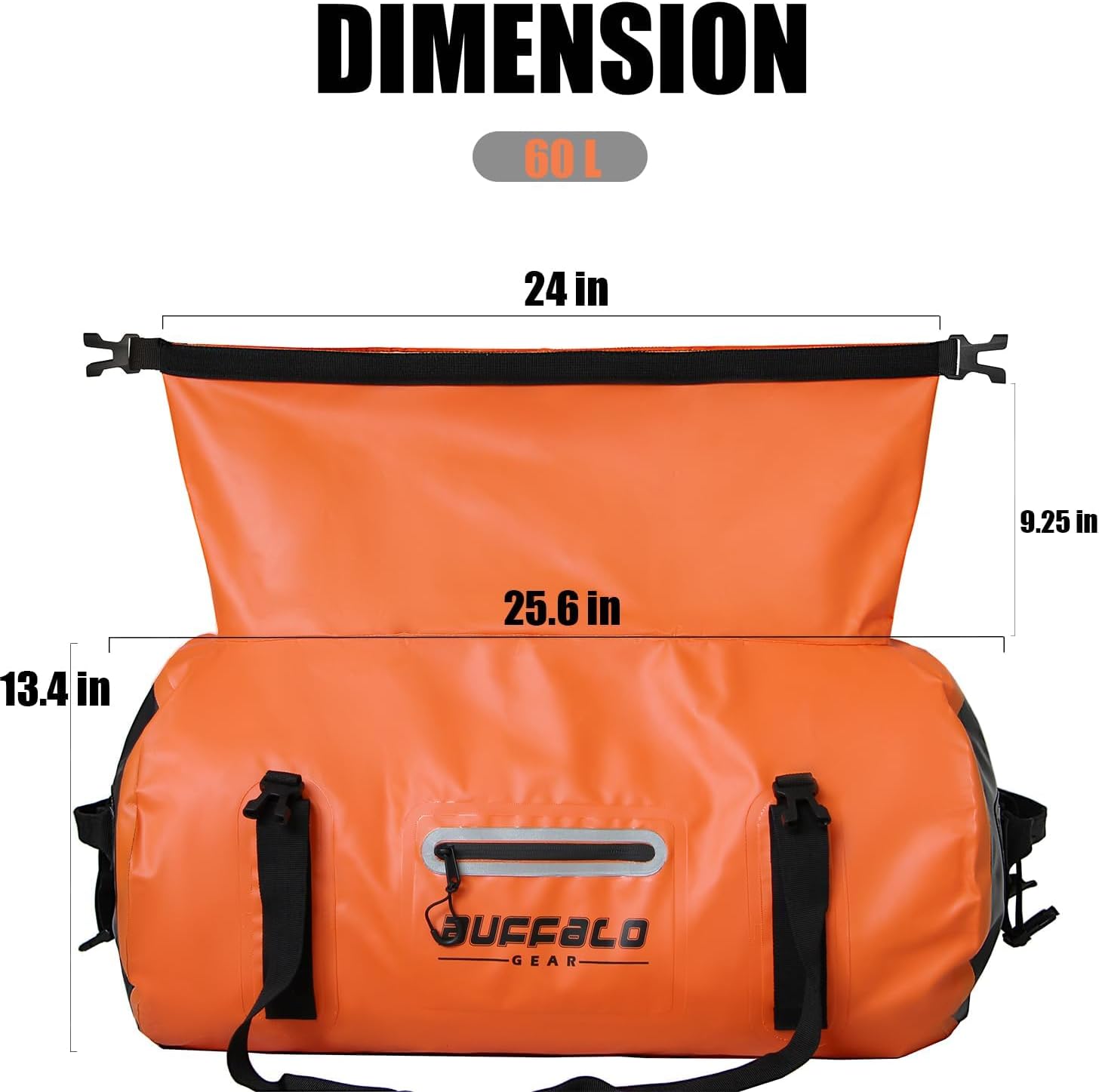 Buffalo Gear Bolsa de lona impermeable 40L 60L 80L Roll-top Dry Bag Heavy Duty Impermeable Duffel Bolsa de viaje para kayak, rafting, barco, pesca,