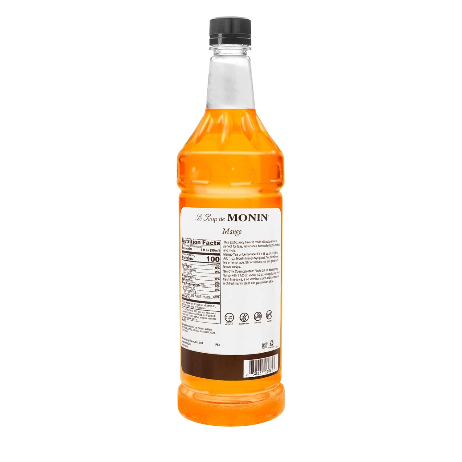 Monin – Jarabe de mango, tropical y dulce, ideal para cócteles, refrescos y limonadas, sin gluten, sin OMG (1 litro)