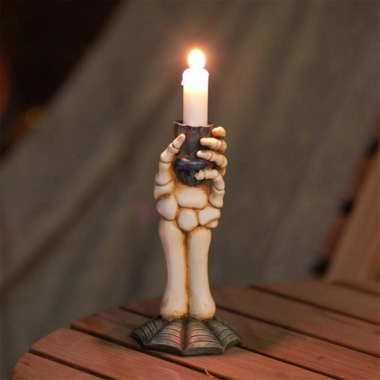 Portavelas de pilar para decoración de Halloween, portavelas de mano de calavera, esqueleto gótico, bruja, candelabros de mano, decoración del hogar