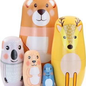 Winterworm Juego de 5 muñecas de anidación de animales Matryoshka Oso, jirafa, koala, conejo, rana, muñecas de anidación rusas, juguetes apilables, Winterworm Juego de 5 muñecas de anidación de animales Matryoshka Oso, jirafa, koala, conejo, rana, muñecas de anidación rusas, juguetes apilables,