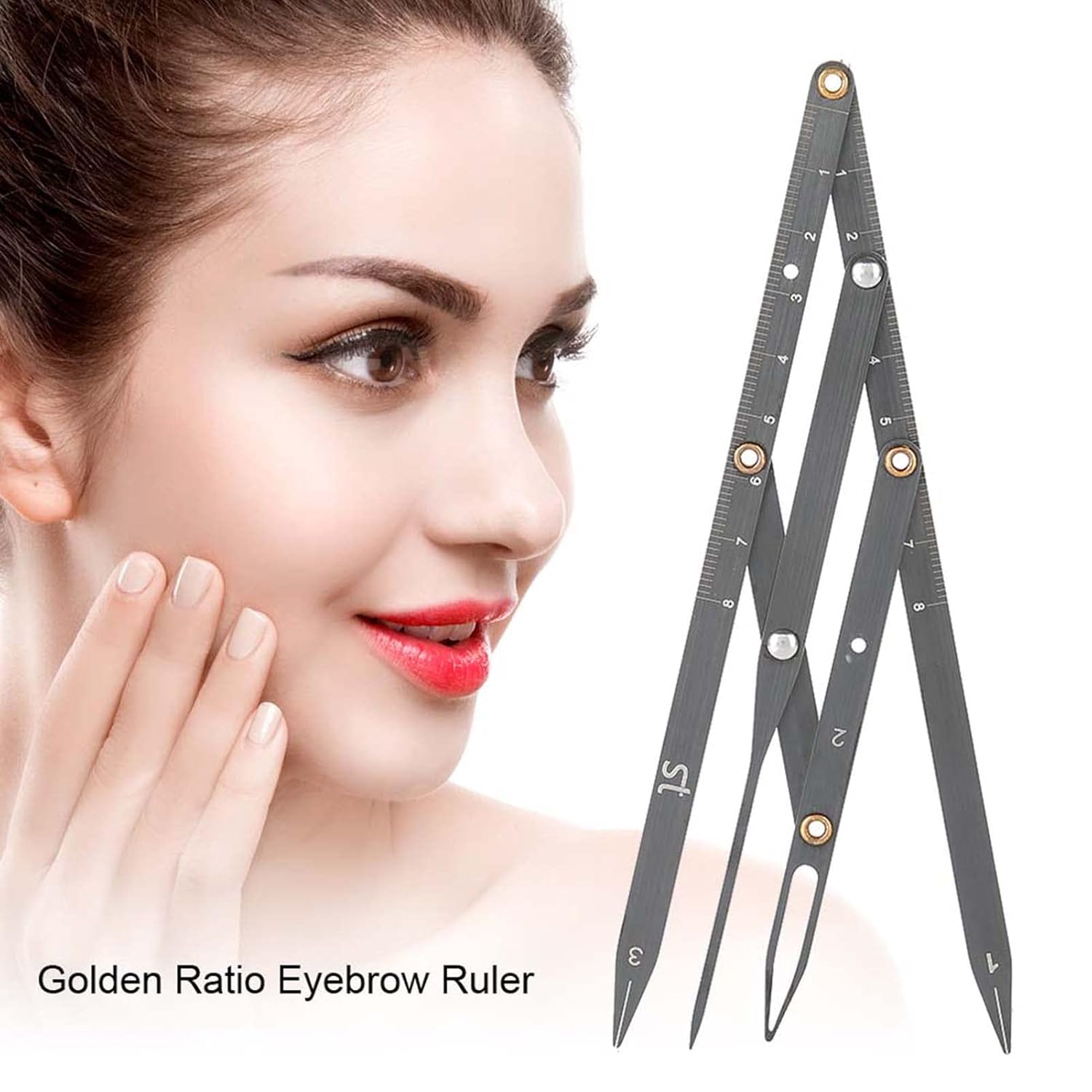 Regla de cejas, herramienta de medición de maquillaje permanente de cejas de acero inoxidable (negro)
