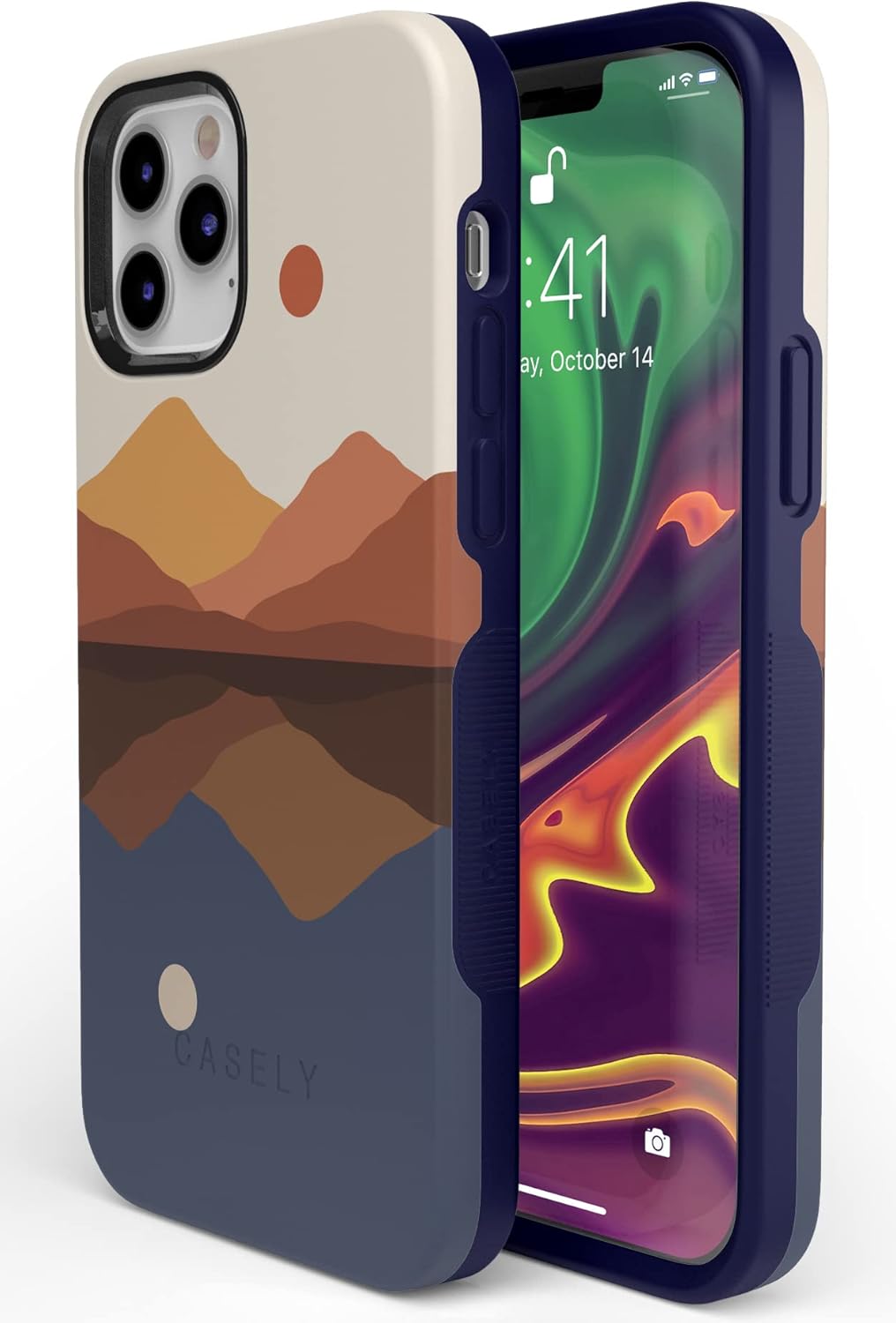 Casely Funda para iPhone 12 Pro Max  Compatible con MagSafe  Los opuestos se atraen  Funda de montaña con bloques de color de día y noche