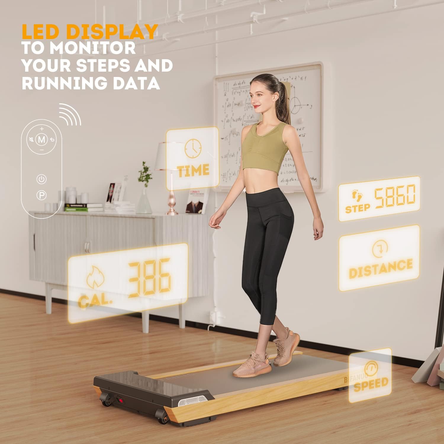 Caminadora para debajo del escritorio, almohadilla para caminar de 2.25 HP, caminadora eléctrica de madera ligera, caminadora de escritorio para