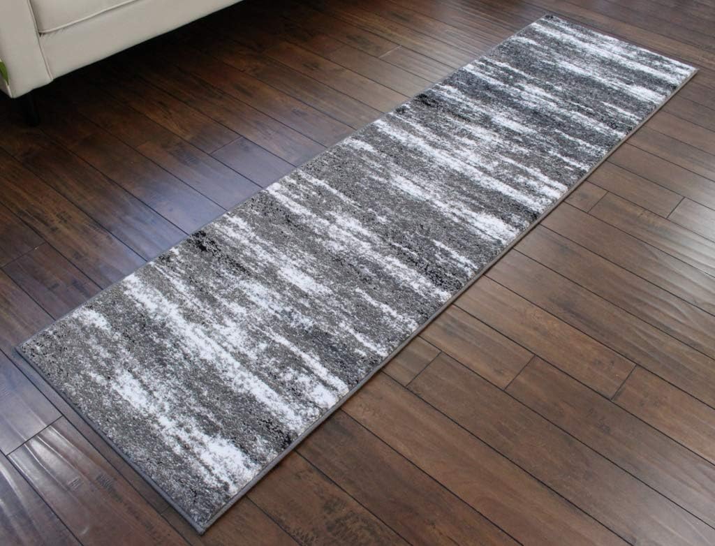 Masada Rugs, Stephanie Collection – Alfombra de área moderna y contemporánea, 1102, gris, blanco, negro (2 pies x 7 pies 3 pulgadas)