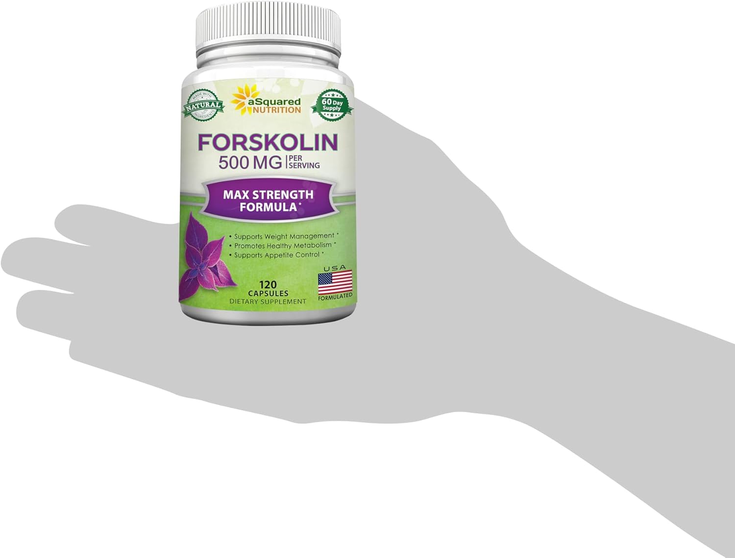 aSquared Nutrition Forskolin 500mg Max Strength -120 cápsulas, suplemento natural para combustible puro de pérdida de peso, píldoras de dieta Coleus