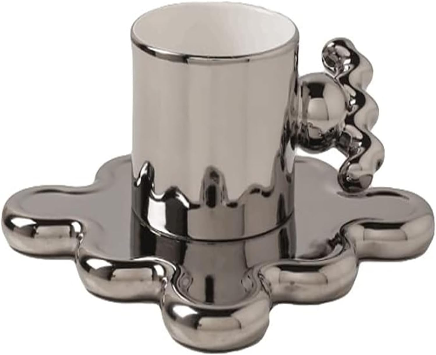 Taza creativa de cerámica taza de café y platillo, 7.1 fl oz, taza estética reutilizable de cerámica esmerilada para bebidas fríascalientes, 5