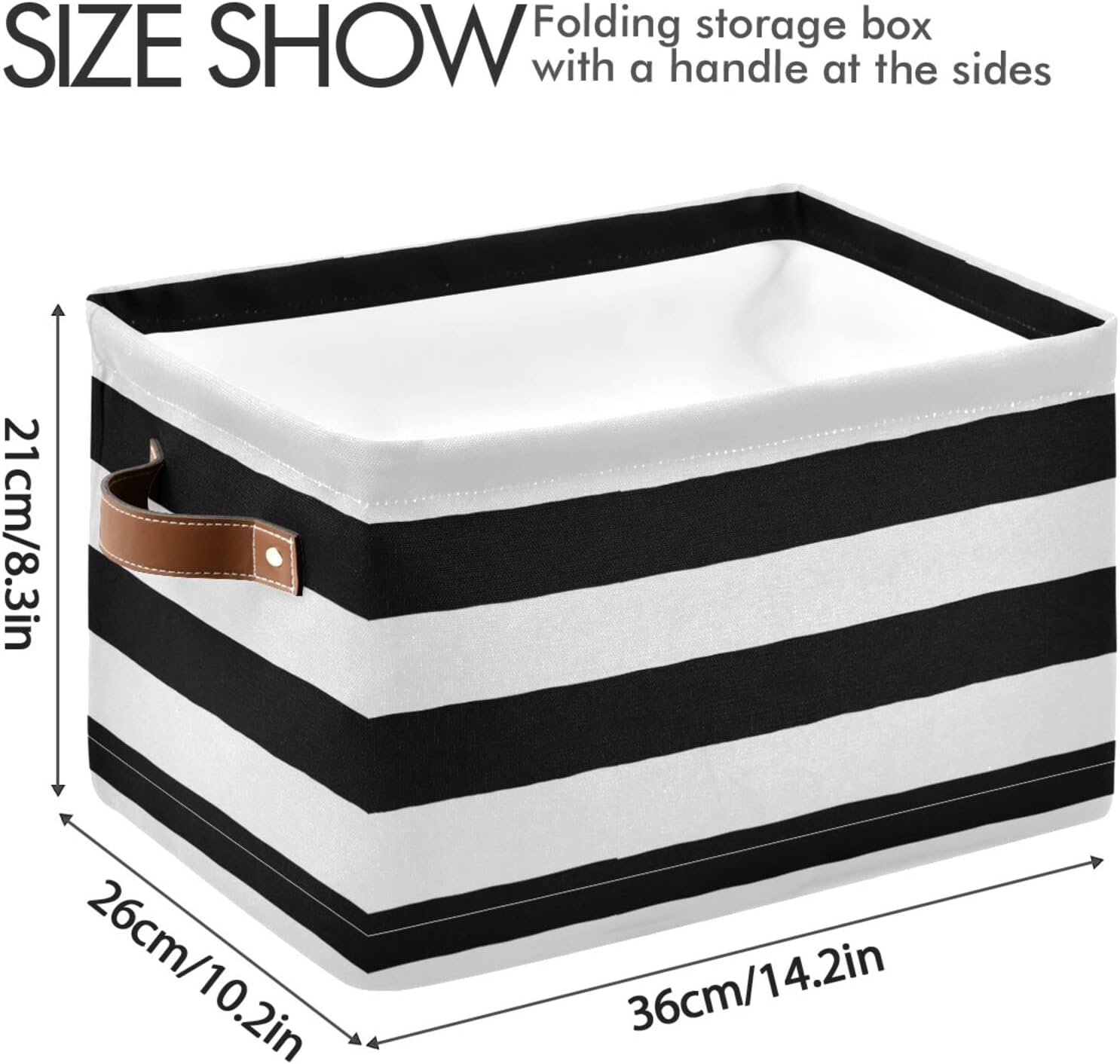 Cesta de almacenamiento plegable grande, color negro y blanco, a rayas, bolsa organizadora plegable con asas, 15 x 11 x 9.5 pulgadas