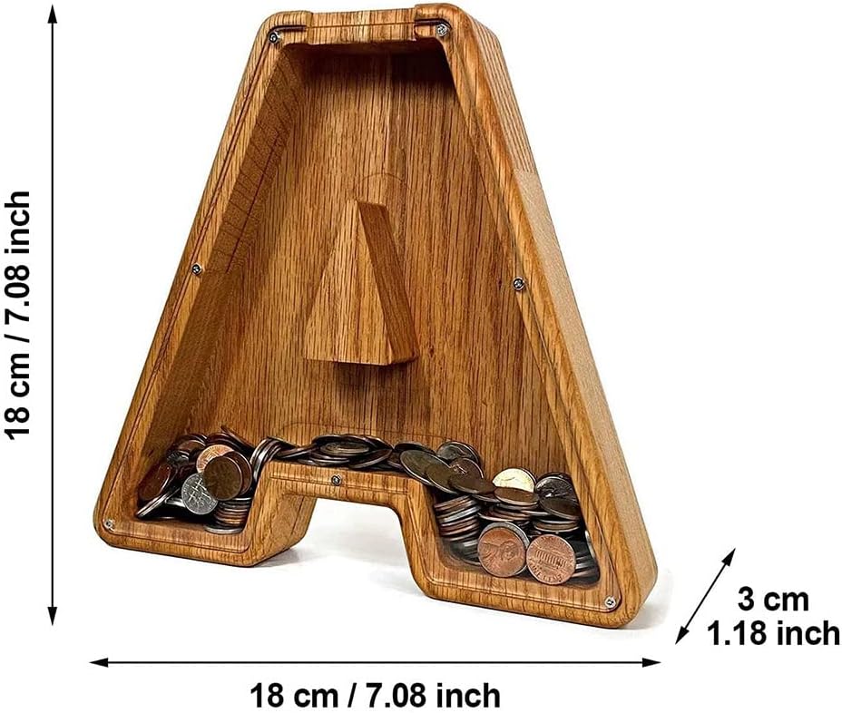 Alcancía personalizada, alcancía de madera personalizada para niños, monedero para niñas y niños, decoración de letras del alfabeto inglés de