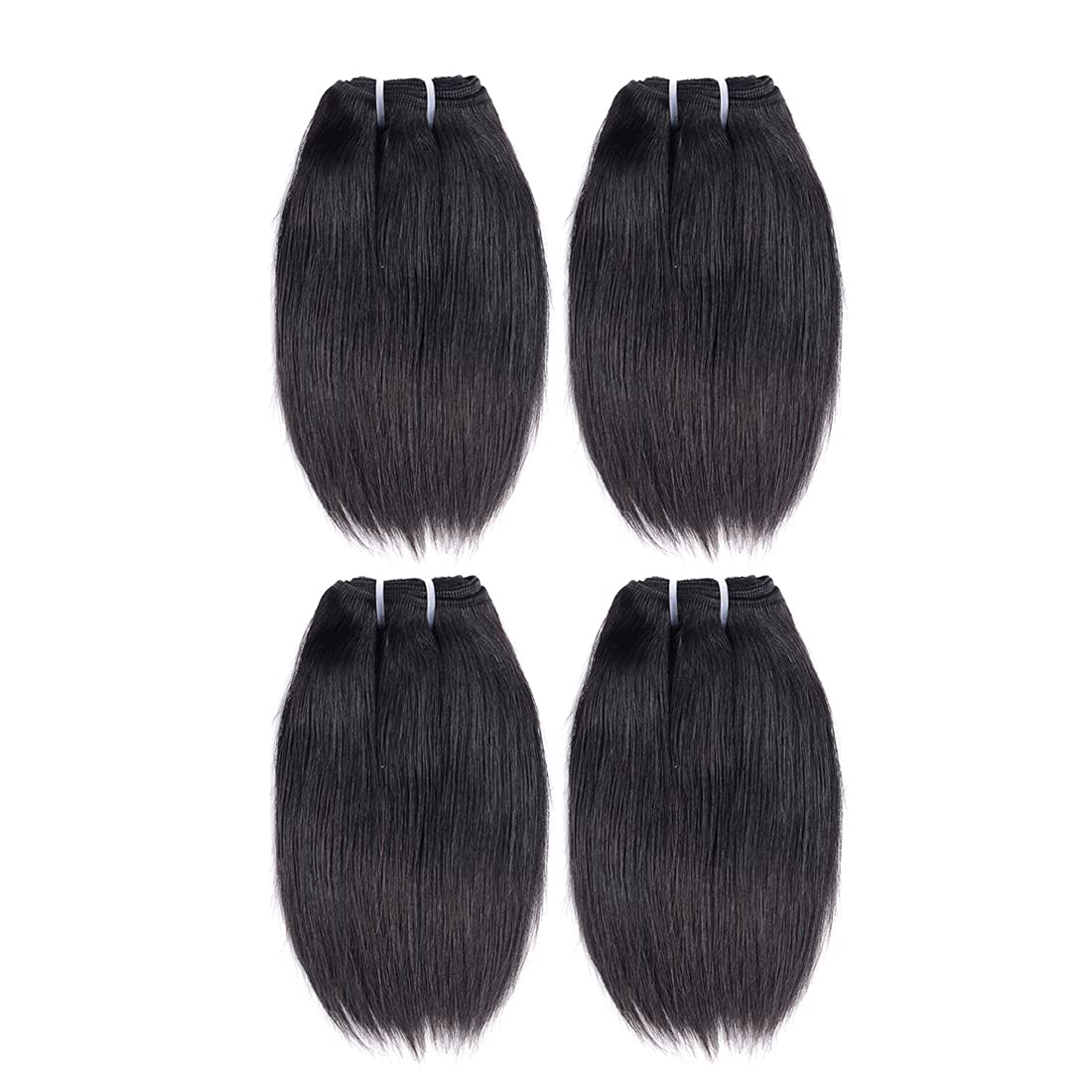 Liang Dian Manojos de cabello humano corto de 8 pulgadas, color natural, 4 manojos de cabello virgen brasileño 12A, paquetes de cabello humano lacio