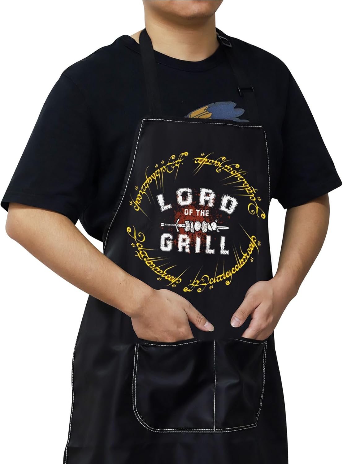 WZMPA LOTR Delantal de cocina para fanáticos de la película, regalo de Lord Of The Grill Delantal ajustable con bolsillos para cocinar a la parrilla
