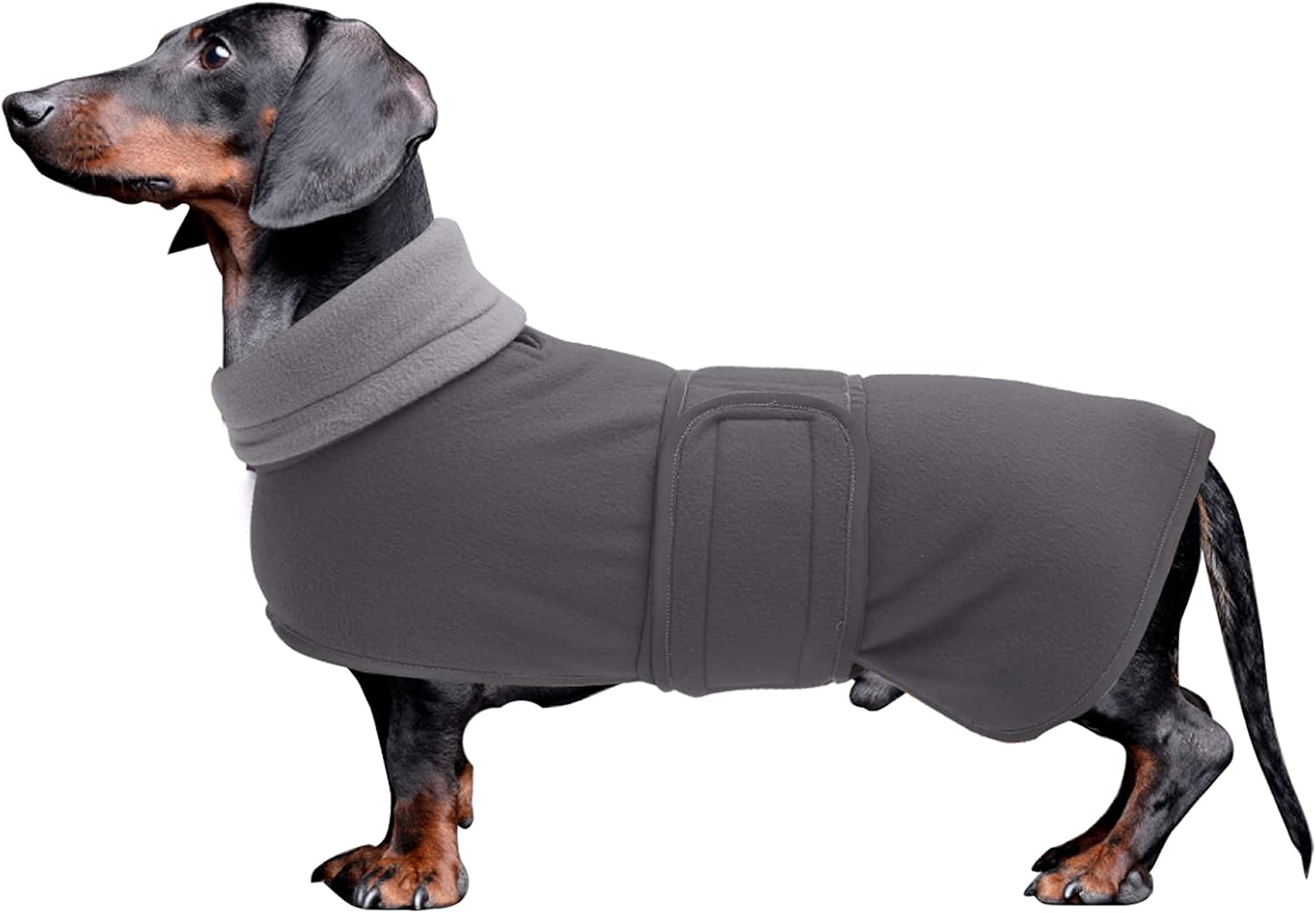 Abrigo de forro polar para perro salchicha en miniatura de invierno con cierre de velcro y ribete reflectante de alta visibilidad, color gris, talla