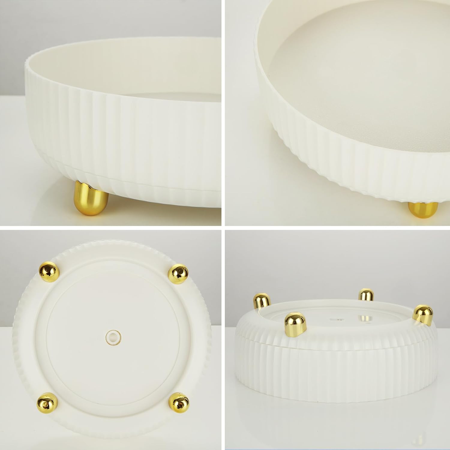 Lazy Susan – Juego de 2 platos giratorios, organizador de perfume de maquillaje blanco, bandeja de almacenamiento giratoria de 360, diámetro de 8.6