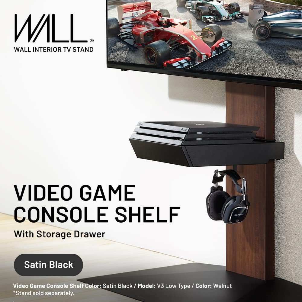 WALL Estante de consola de videojuegos con cajón de almacenamiento para soporte de TV modelos V2V3V5  Negro satinado