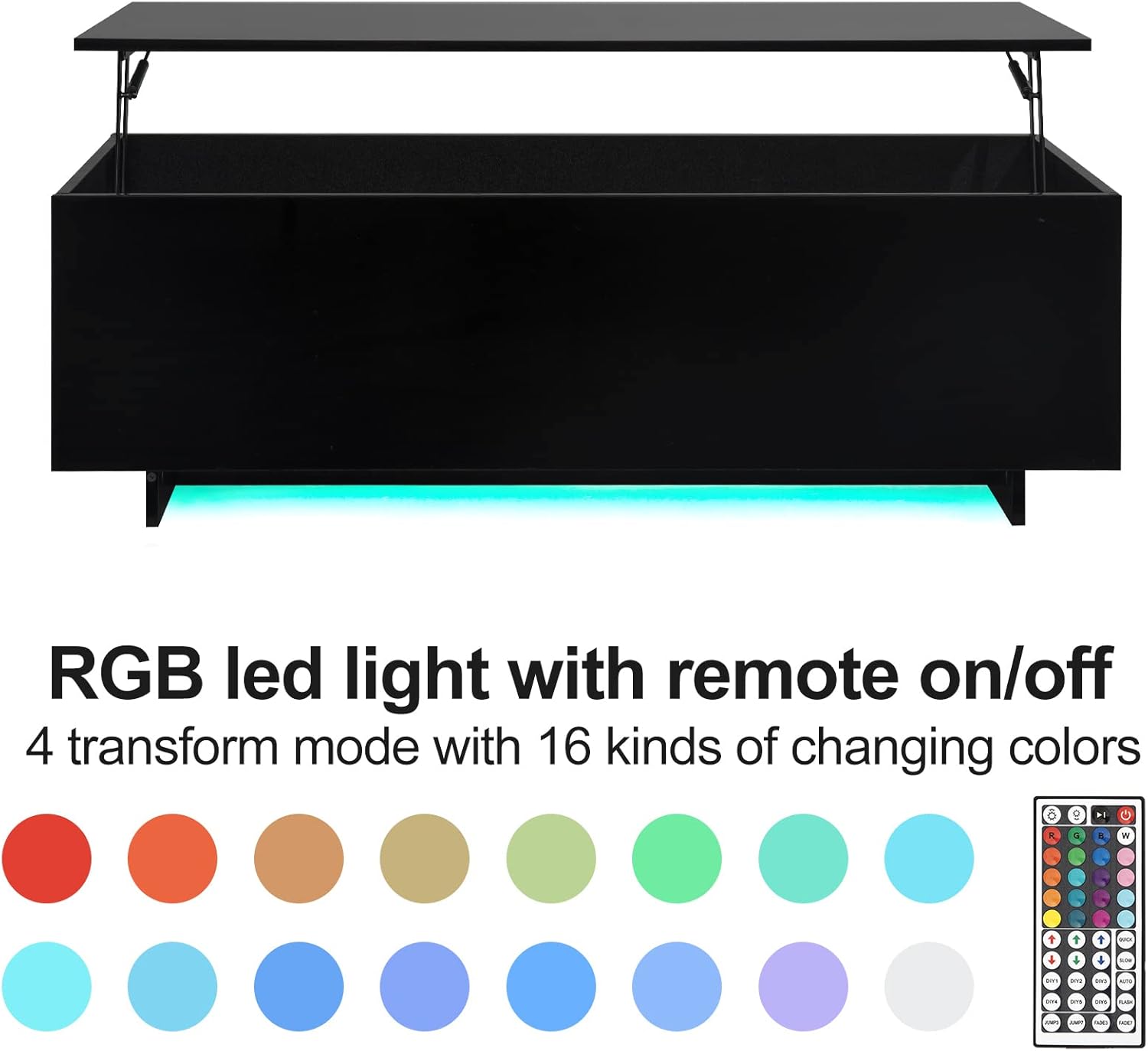 Mesa elevadora de alto brillo con luces LED, mesa auxiliar LED con estante de almacenamiento y compartimento oculto para el hogar, sala de estar,