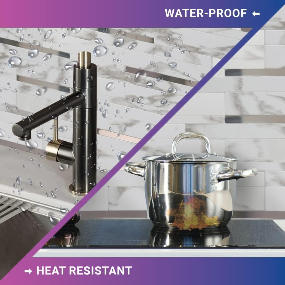 10 hojas de azulejos de pared de PVC para despegar y pegar, 8.8 x 10.9 pulgadas, para cocina, baño, lavandería, cámper, chimenea (metal espejo