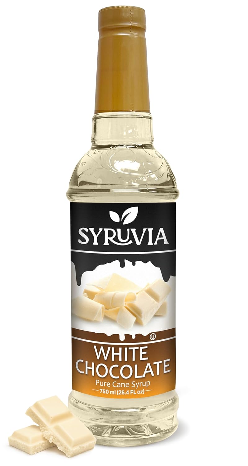 Syruvia Jarabe de chocolate blanco para café, jarabe de café de chocolate blanco suave, 25.4 onzas líquidas, Kosher, sin gluten, ideal para café,