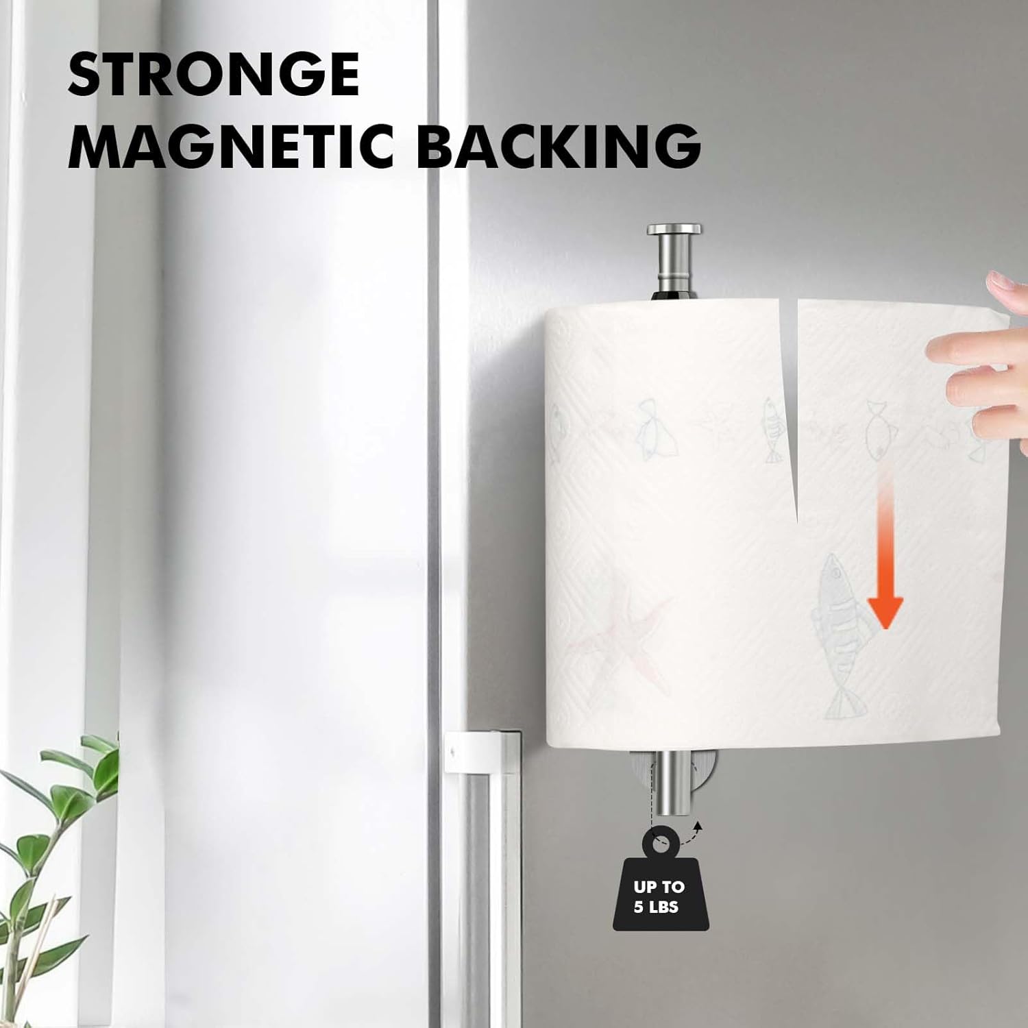 KIHOGEM Soporte magnético para toallas de papel, operable con una mano, soporte de pared con fuerte respaldo magnético y autoadhesivo para cocina,
