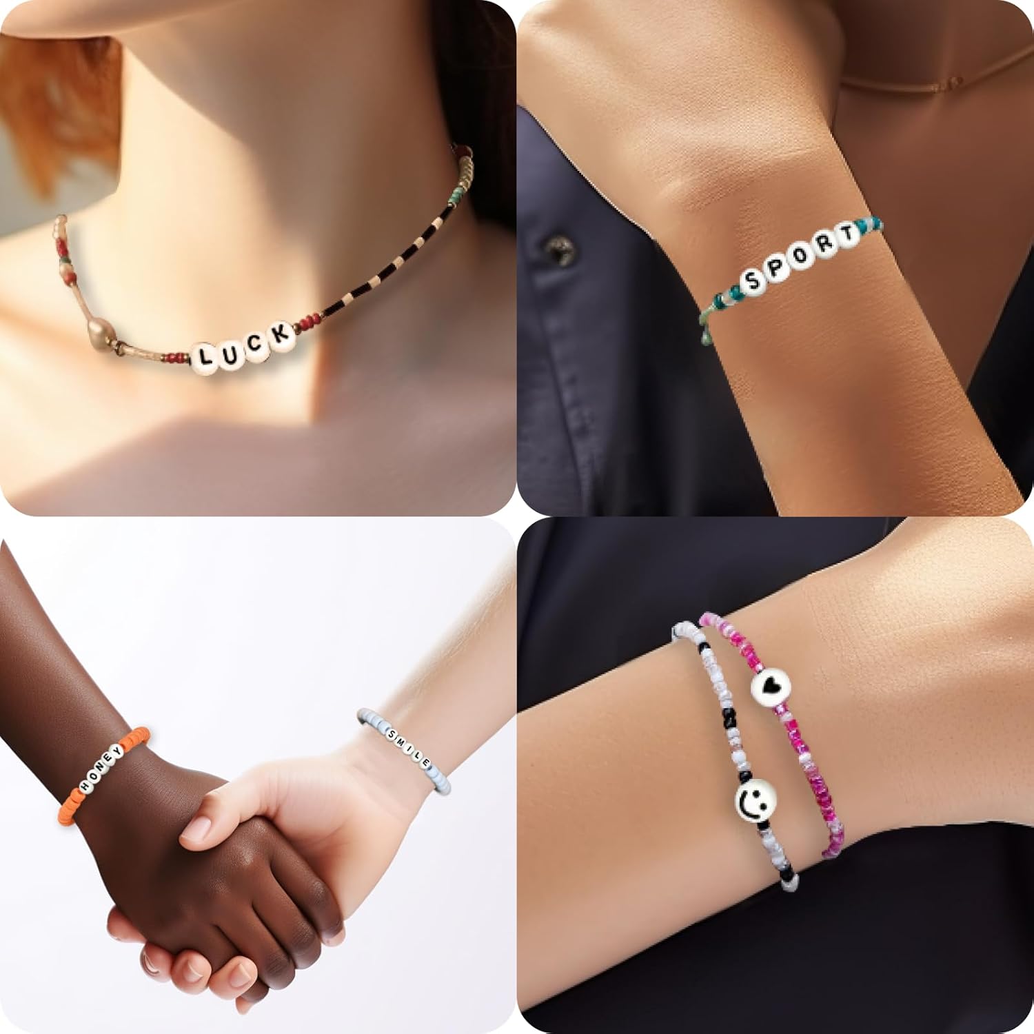 Kit de 985 cuentas de letras, 28 estilos de pulseras de la amistad, cuentas del alfabeto, cuentas de cara sonriente para pulseras, kit de