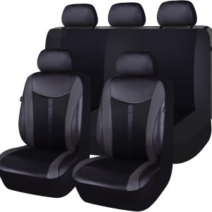 Flying Banner – Fundas de asiento universales para automóvil, PU y malla transpirable, compatible con bolsa de aire Flying Banner – Fundas de asiento universales para automóvil, PU y malla transpirable, compatible con bolsa de aire