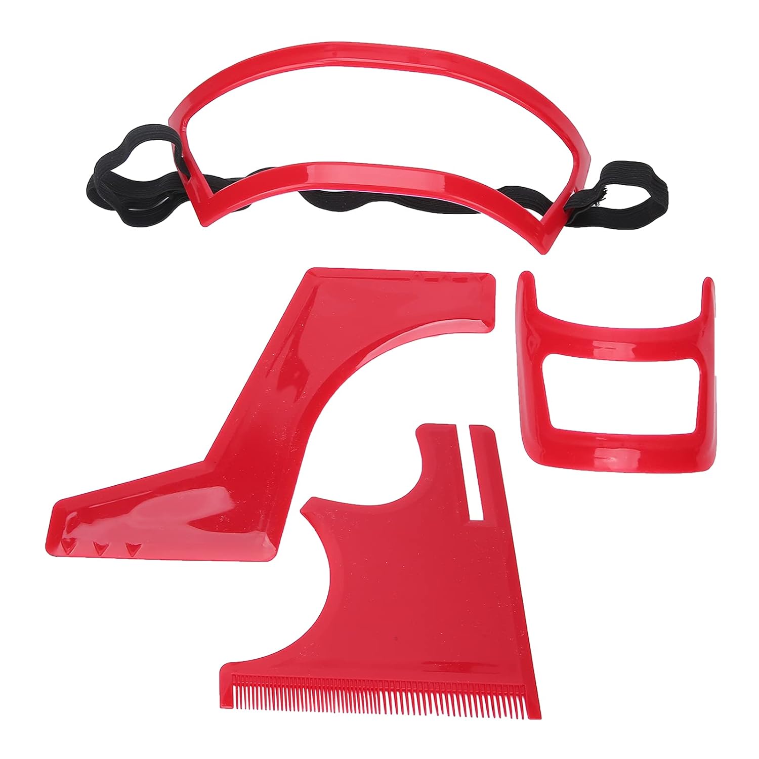 Kit de herramientas para moldear la barba, estilo de barba, corte de línea de cabello, juego de plantillas de barba de plástico rojo, herramienta de