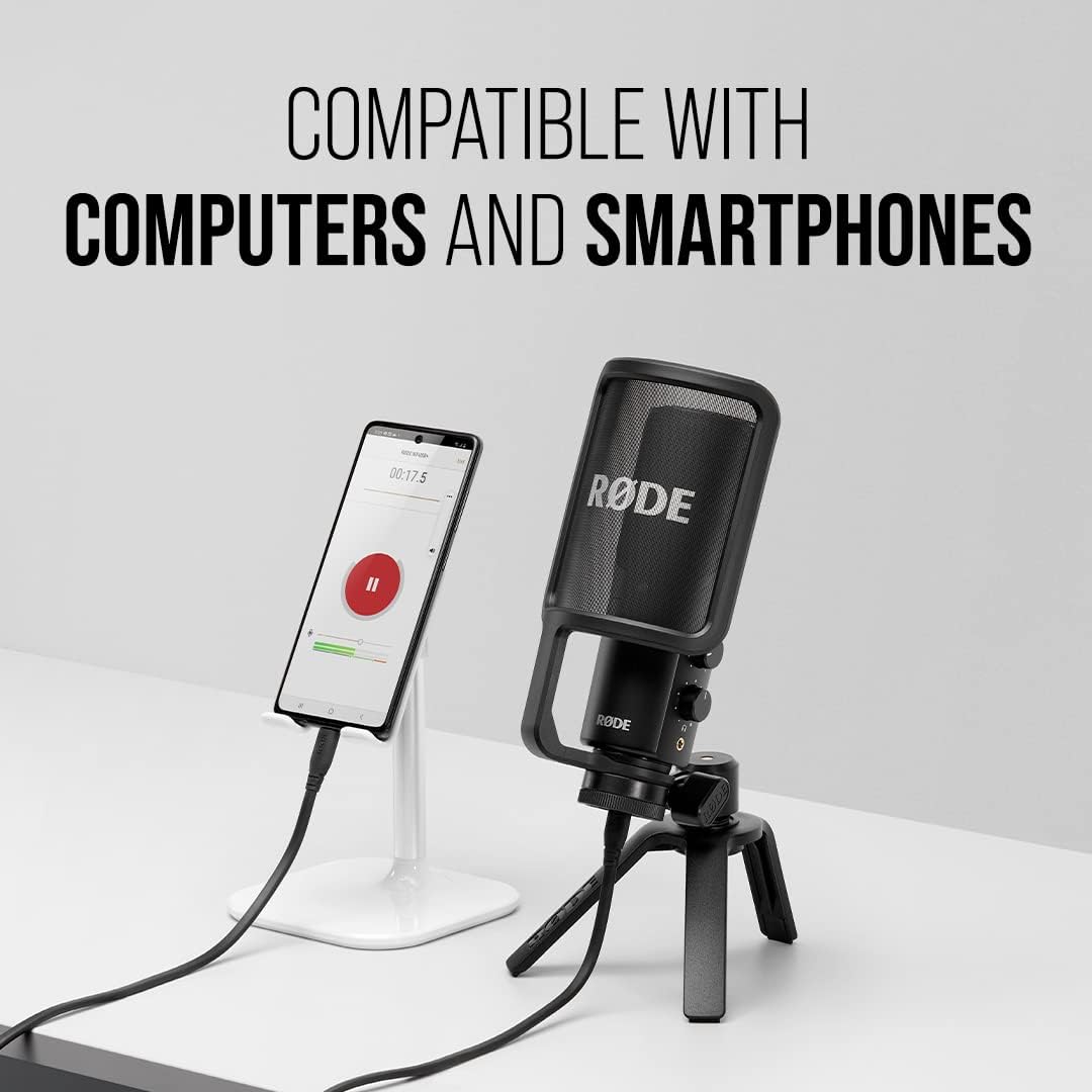 RØDE NT-USB+ Micrófono condensador USB de grado profesional para grabar audio de calidad de estudio directamente en una computadora o dispositivo
