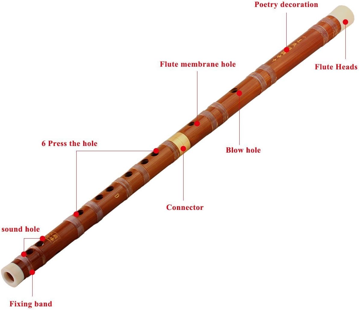 Instrumento musical chino hecho a mano tradicional flauta de bambú Dizi en clave D 1 unids