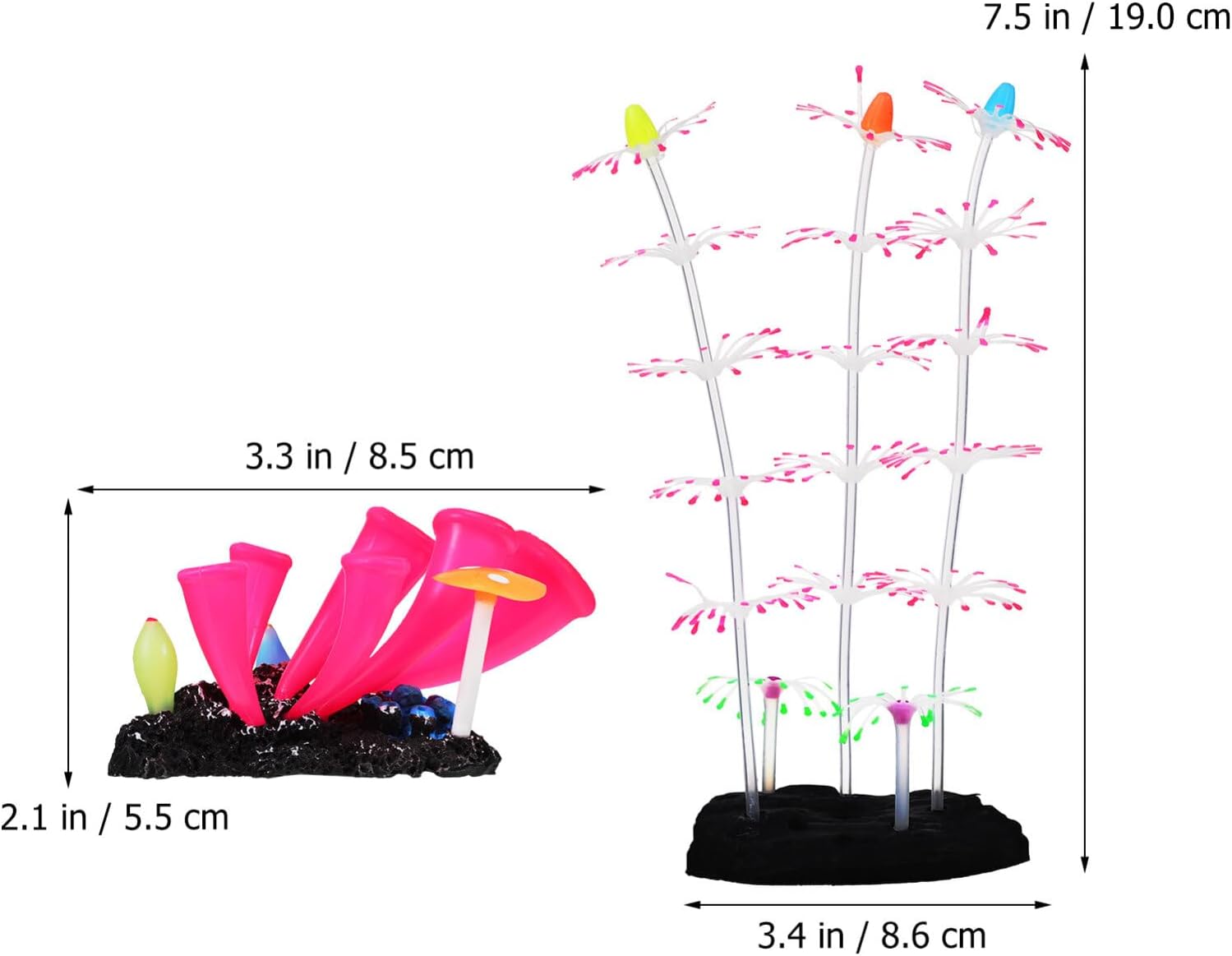 POPETPOP Decoraciones brillantes para pecera, 2 plantas de acuario de simulación de silicona de coral, plantas de acuario, adorno de acuario, planta