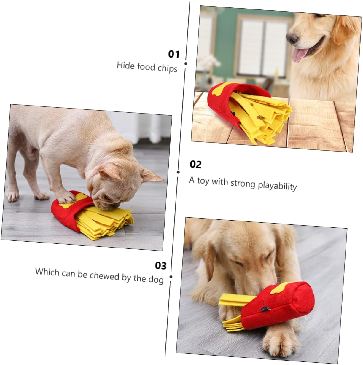 balacoo Juego de comida interactiva en forma de felpa masticable chirriante papas fritas juguetes habilidades ocultar forraje lento para cachorros,