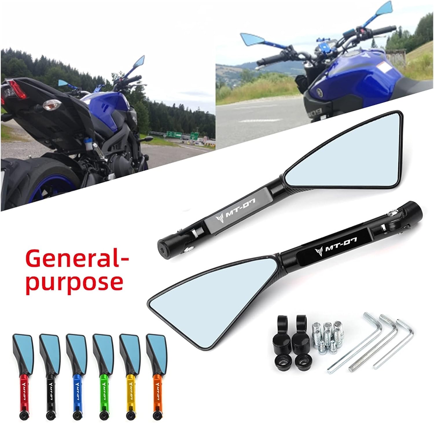 Espejo para Yamaha MT-07 Mt07 2014-2020 Accesorios universales de motocicleta CNC aluminio azul lente retrovisor espejo lateral (color  rojo, tamaño