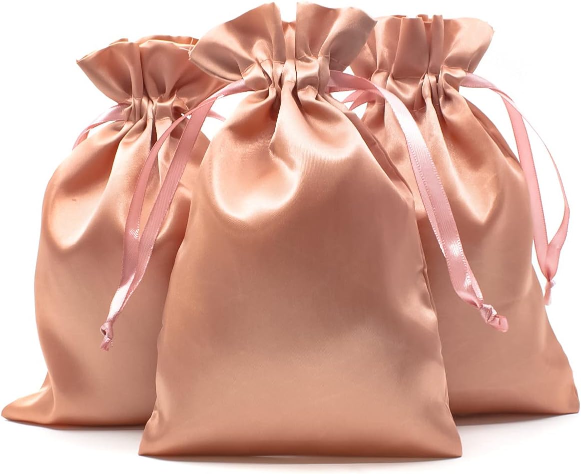 Knitial Bolsas de regalo de satén de oro rosa de 3 x 4 pulgadas, bolsas de joyería, bolsas con cordón para regalos de boda, bolsas de regalo de