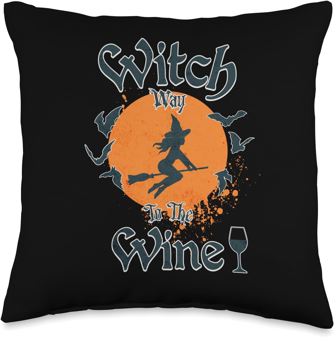 Witch Way – Almohada divertida para amantes del vino de Halloween, 16 x 16 pulgadas, multicolor
