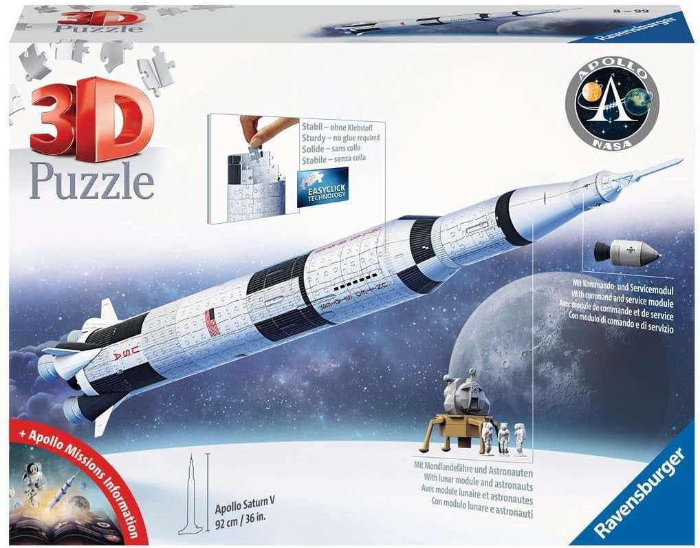 Ravensburger Apollo Saturn V Rocket Edition 440 Piece 3D Jigsaw Puzzle for Kids 11545 – Easy Click Technology Means Pieces Fit Together Perfectly