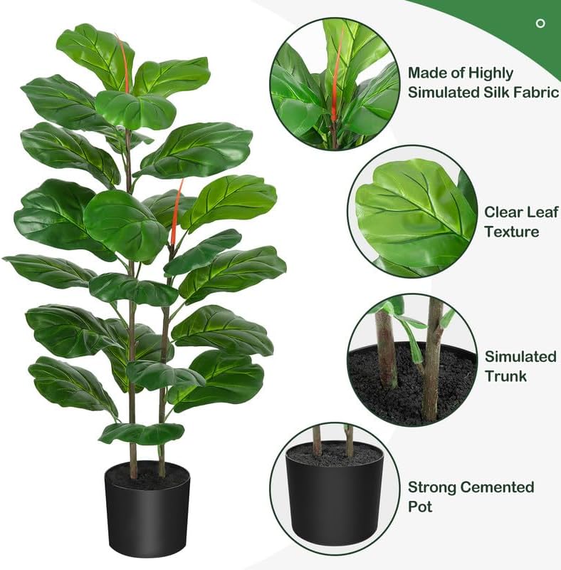 IDEALHOUSE Ficus Lyrata – Árbol de higuera artificial de 39 pulgadas para decoración del hogar, interior, exterior, oficina, sala de estar, baño,