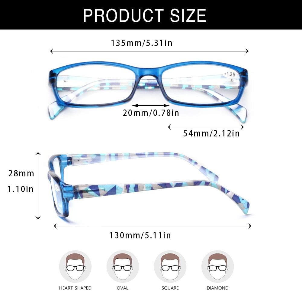 Henotin – Paquete de 5 lentes de lectura con filtro de luz azul, antifatiga visual, lentes de lectura para computadora para mujeres y hombres