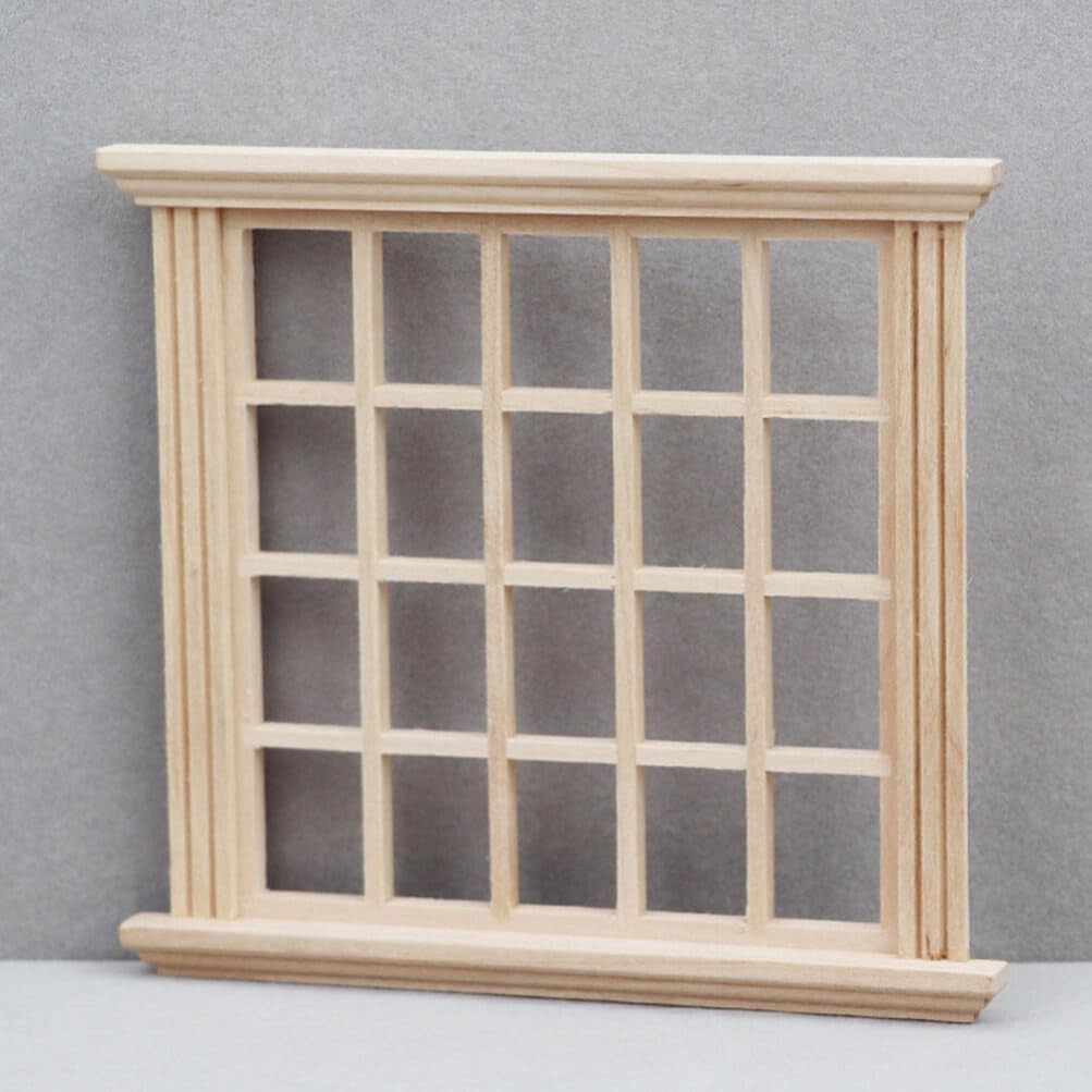 ibasenice Marco de ventana de casa de muñecas Marco de ventana miniatura de madera 1 12 Mini 20 paneles en blanco ventana de muñeca casa de muñecas