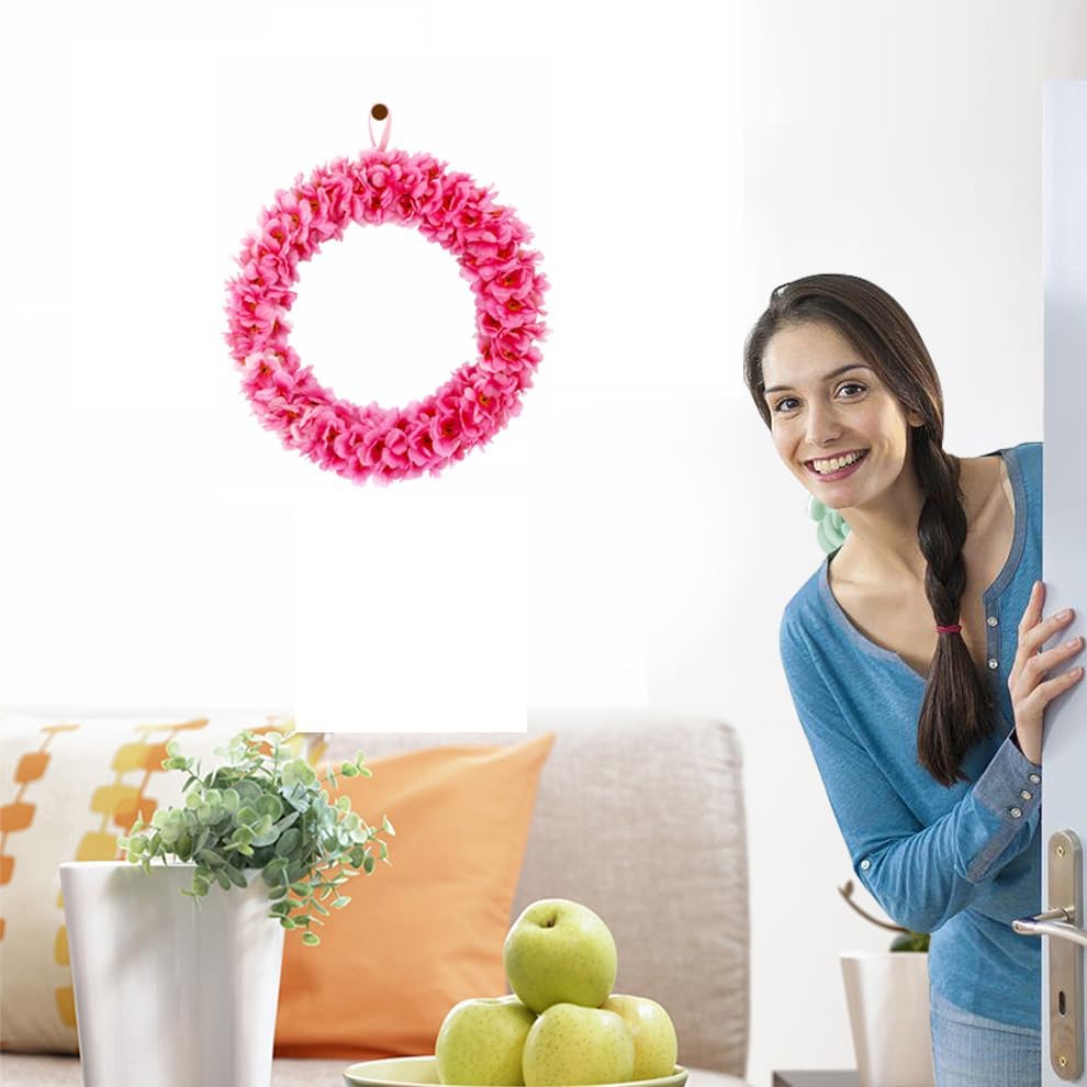 Corona de flores de cerezo, corona circular reutilizable de flores artificiales de 14 pulgadas, decoración del hogar, decoración para dormitorios,