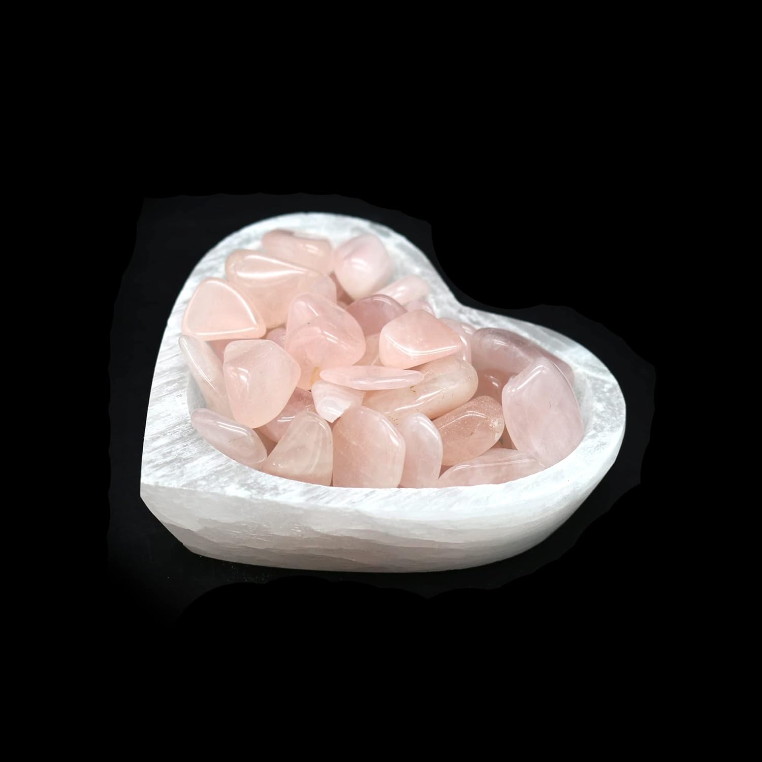 Soul Sticks Cuenco de selenita relleno de 4 pulgadas con piedra semicristal y curativa, cuenco decorativo de selenita pura, carga de cristal de