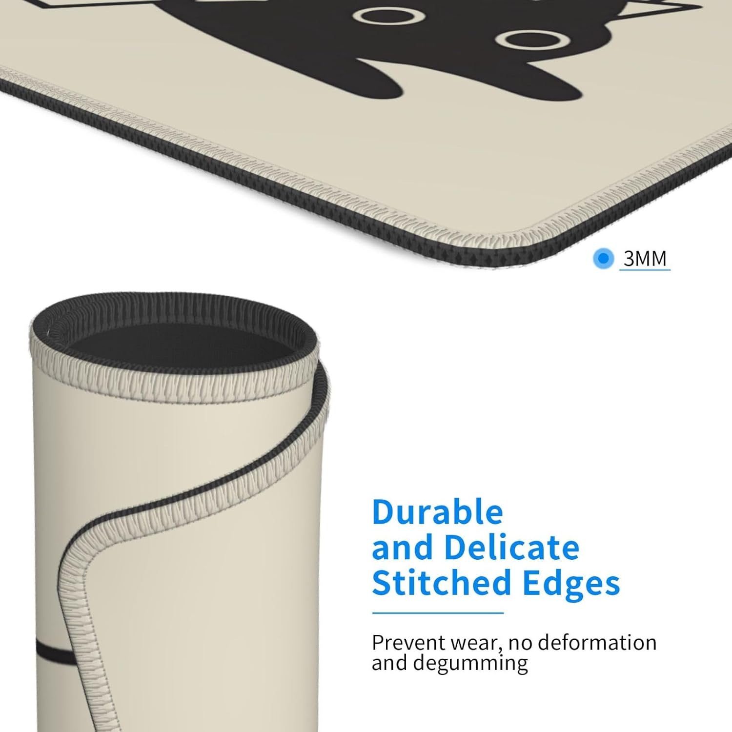 Divertida alfombrilla de mouse cuadrada con diseño de gato negro para mouse inalámbrico para computadora de oficina pequeña, alfombrilla de mouse