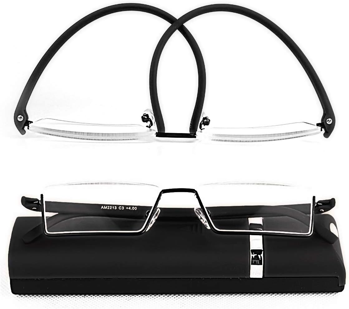 Lentes de lectura de medio marco, lectores de computadora de medio borde con estuche para gafas para hombres (2 piezas en bolsa) 1.75