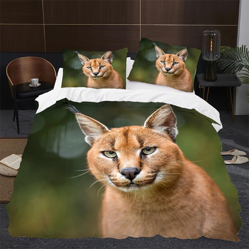 Dark Green Big Floppa Duvet Cover Full Animal Print Bedding Sets Full Soft Microfiber Comforter Cover and 2 Pillow Shams 20″X26″, Bed Set Duvet