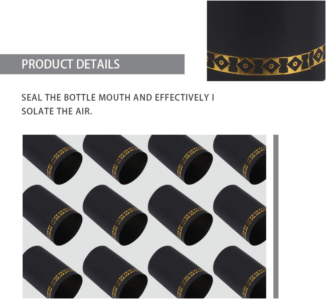 Luxshiny 100 cápsulas retráctiles para botellas de vino, tapón de botella de vino, tapa de botella de vino, tapa para botella de vino (color negro)