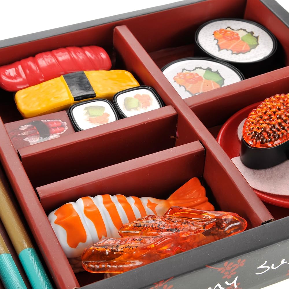 PowerTRC Juego de comida japonesa de juguete de sushi Bento  Juego de 19 piezas de juguetes de comida de corte para niños de 3, 4, 5, 6, 7, 8, 9+