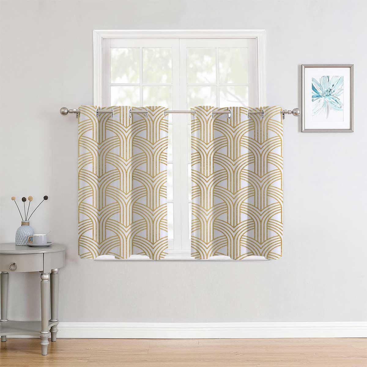 YANFENQI Cortinas para Habitacion Geometría de textura dorada a cuadros Curva Bloqueador de ruido de pared Material opaco 63 pulgadas de ancho por
