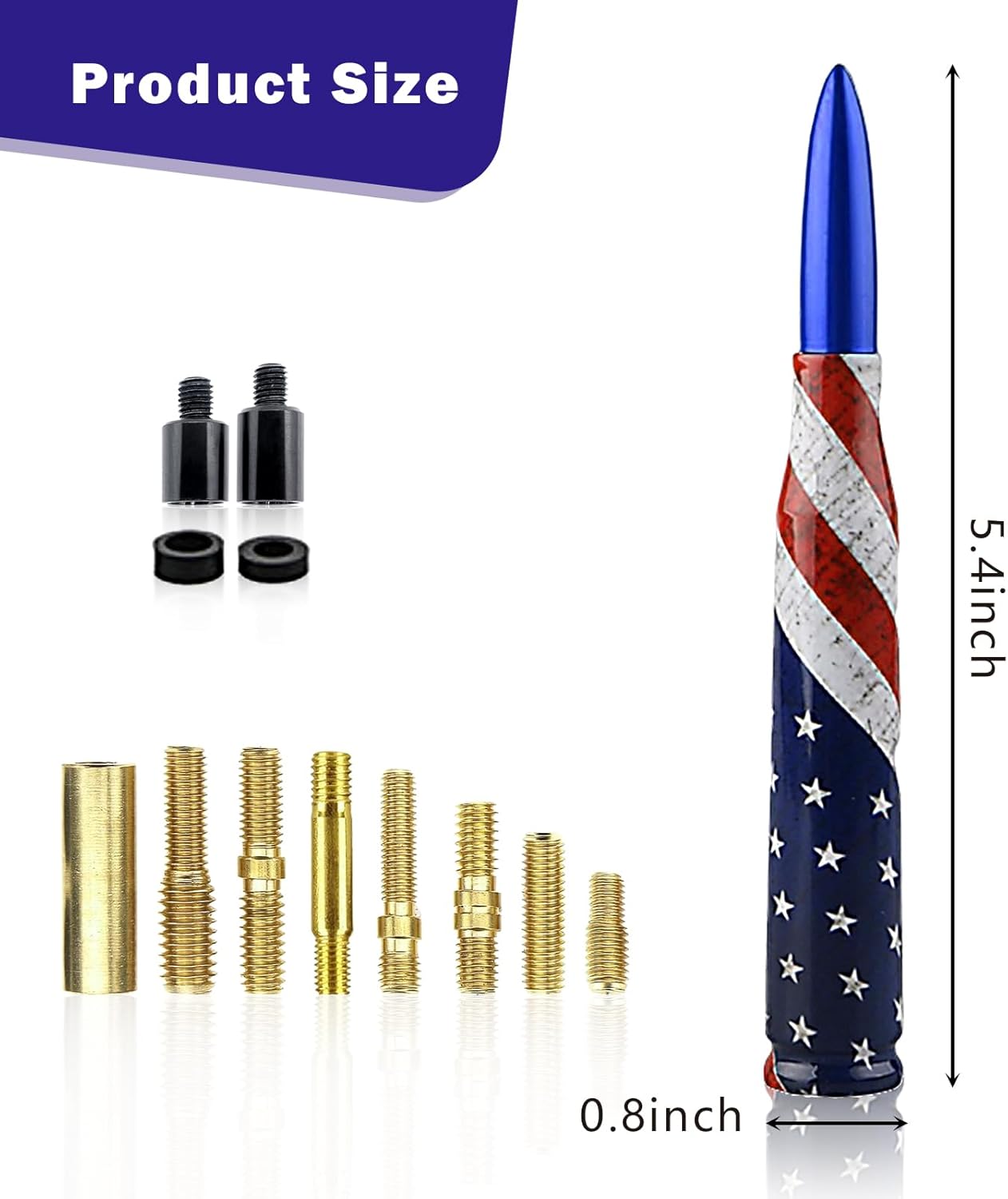 Jawmoy 1 antena de bala para automóvil, antena de bala con impresión de bandera estadounidense, accesorios de repuesto para automóvil, compatible