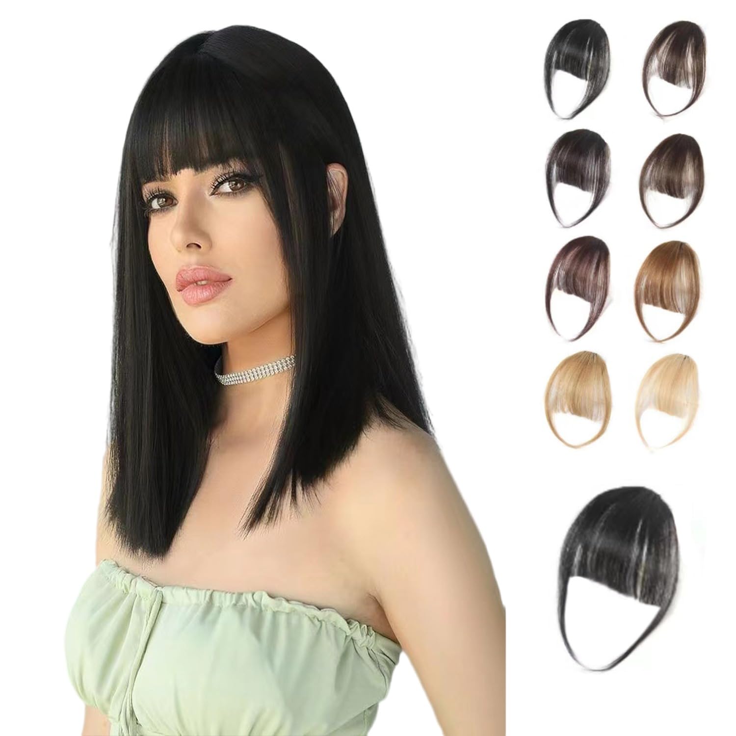 YONGYI Wispy Bangs – Extensiones de cabello con clip de una pieza con clip, extensiones de cabello humano 100% real, flequillo curvado para uso