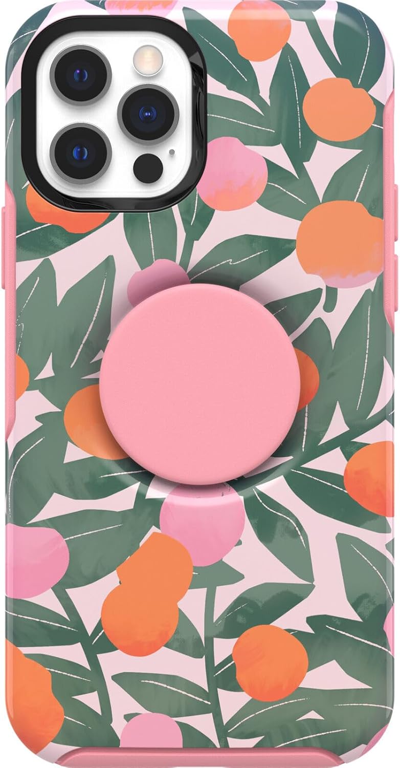 OtterBox + Pop Symmetry Series – Funda para iPhone 12 y iPhone 12 Pro (solamente) – Embalaje no minorista – Stay Peachy (gráfico rosa)