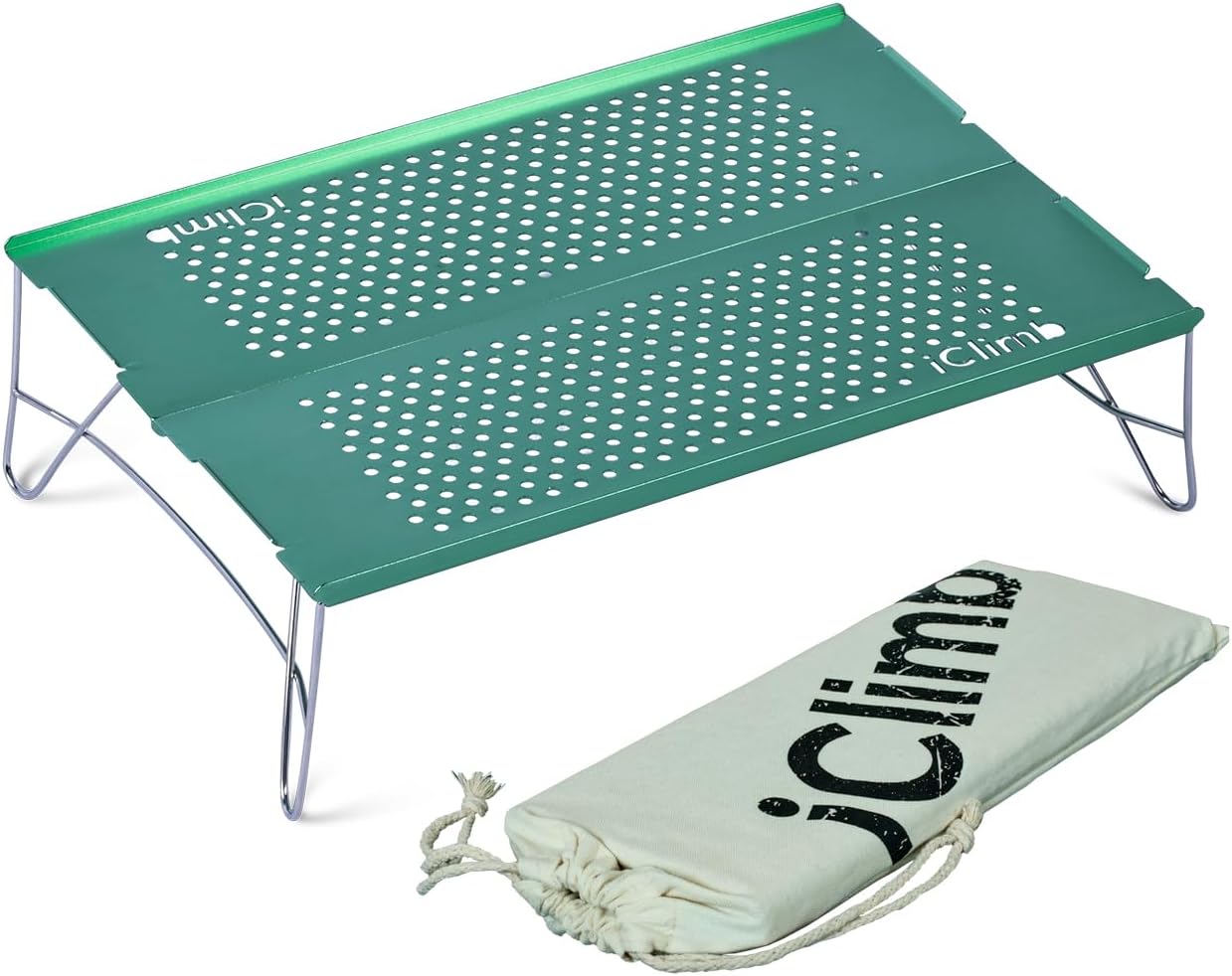 iClimb Mini mesa plegable individual ultraligera y compacta para mochileros, camping, senderismo, playa, picnic (verde – S)